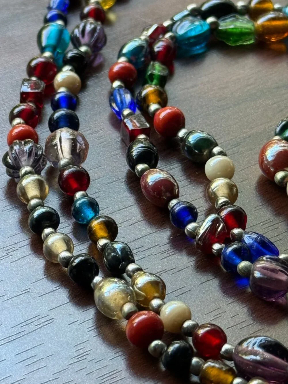Vintage Colorful Glass Bead Layered Necklace